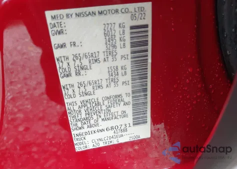 2022 Nissan Frontier Sv 4X4 from USA, damaged, VIN 1N6ED1EK4NN680731